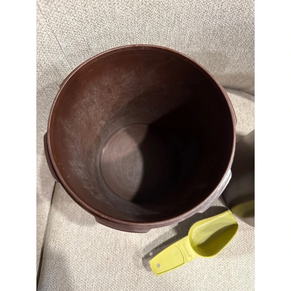 Vintage Tupperware Canister Set Brown Gold Leaf Servalier Lids 5pc Scoop Nesting